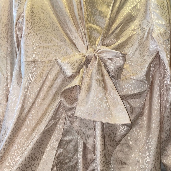 12th Tribe Champagne Unique Front Tie Satin Leopard Shirt - Picture 2 of 2